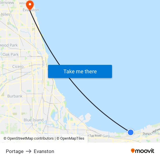 Portage to Evanston map