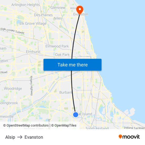 Alsip to Evanston map