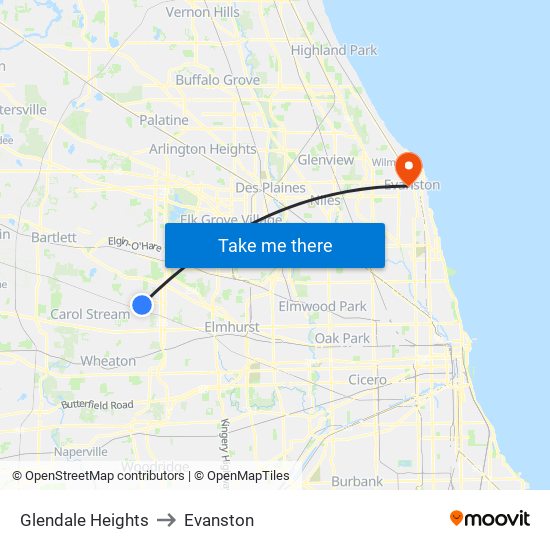 Glendale Heights to Evanston map