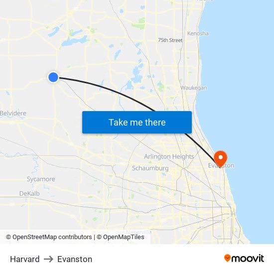 Harvard to Evanston map