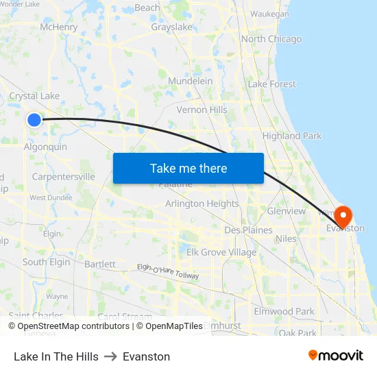 Lake In The Hills to Evanston map