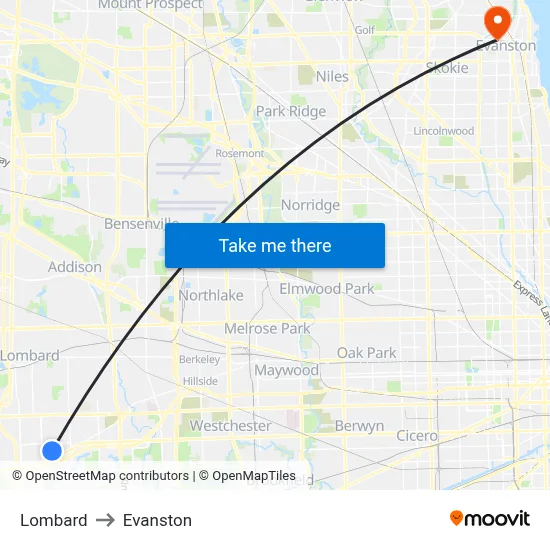 Lombard to Evanston map