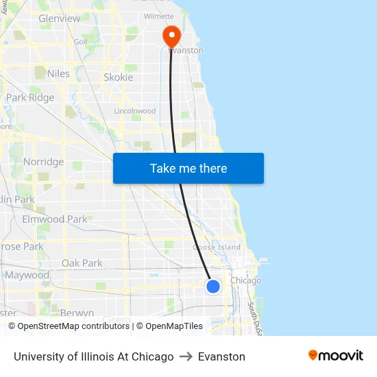 University of Illinois At Chicago to Evanston map