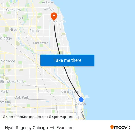 Hyatt Regency Chicago to Evanston map