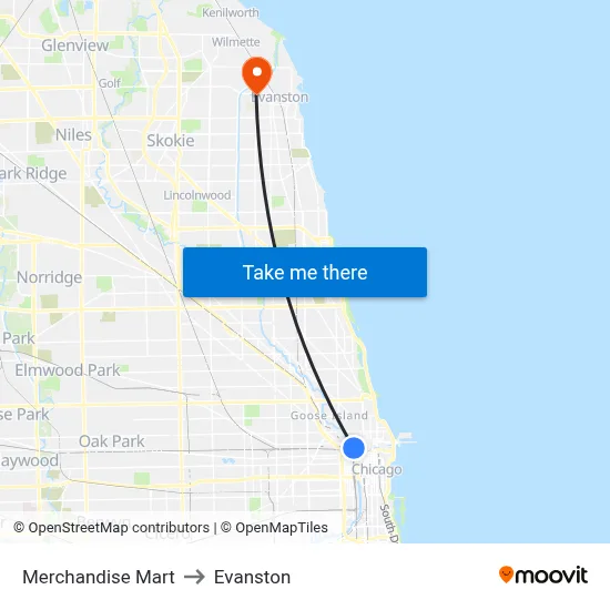 Merchandise Mart to Evanston map