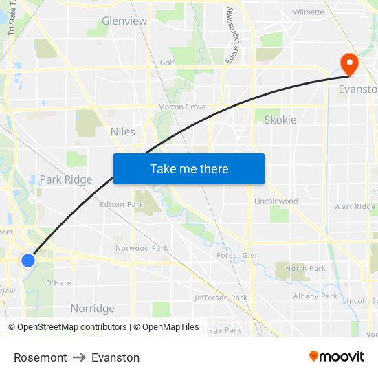 Rosemont to Evanston map