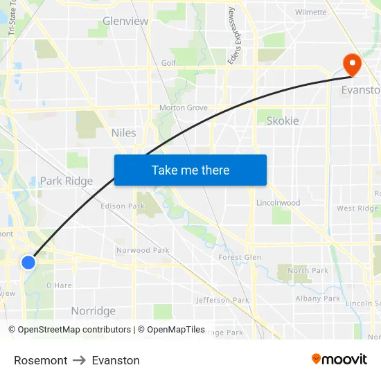 Rosemont to Evanston map