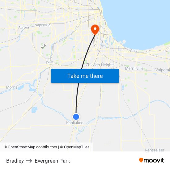 Bradley to Evergreen Park map