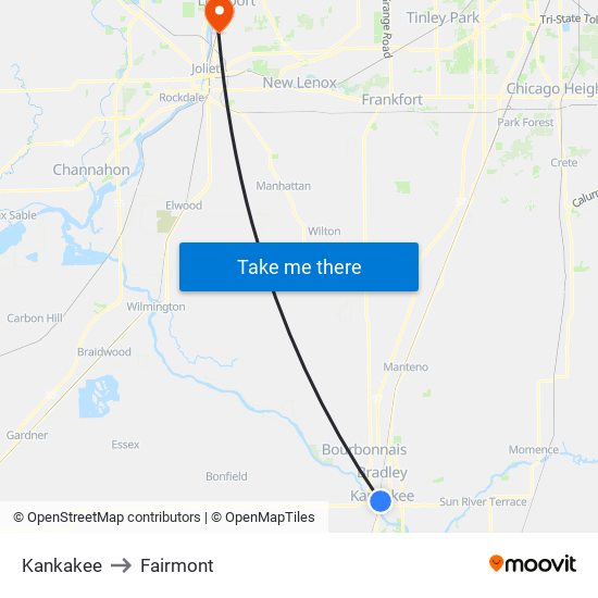 Kankakee to Fairmont map