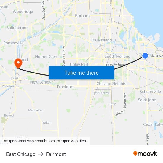 East Chicago to Fairmont map