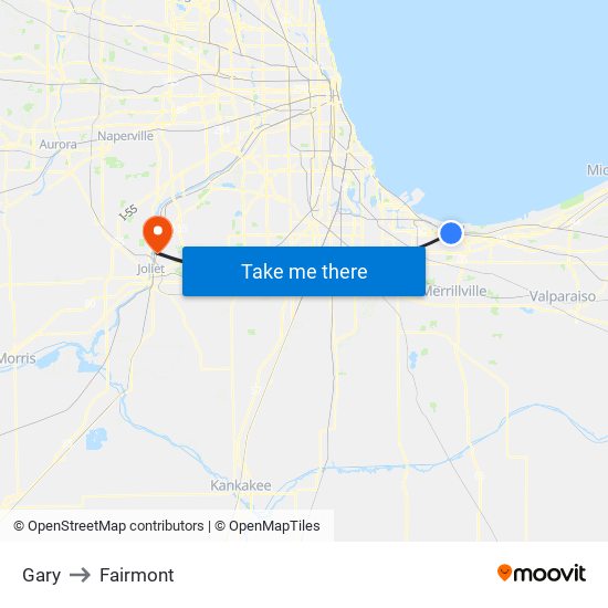 Gary to Fairmont map