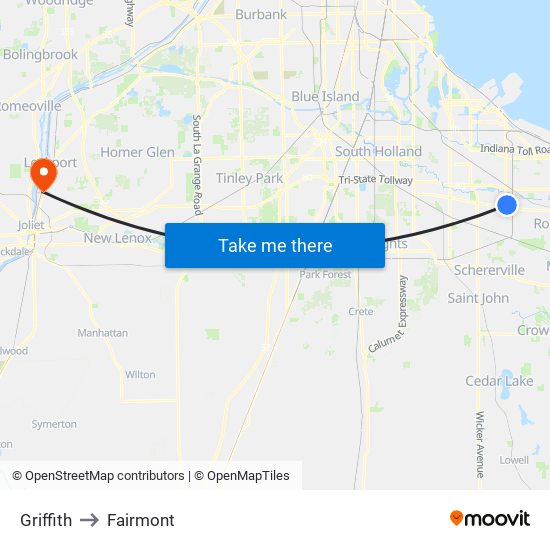 Griffith to Fairmont map