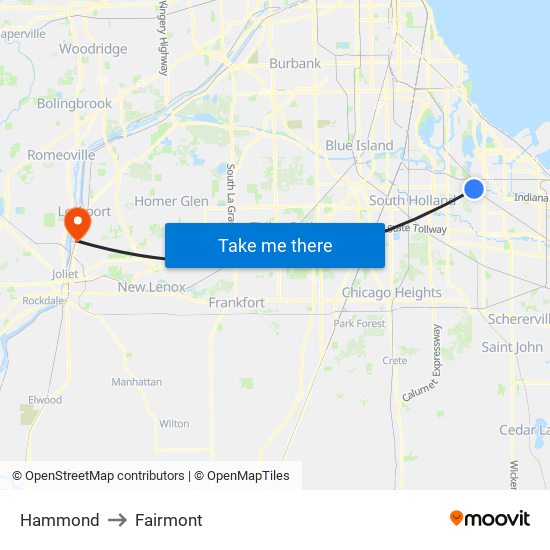 Hammond to Fairmont map