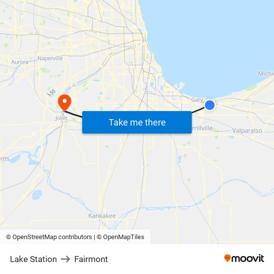 Lake Station to Fairmont map