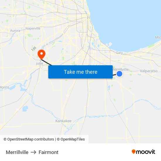 Merrillville to Fairmont map