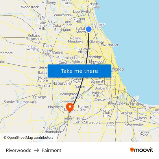 Riverwoods to Fairmont map