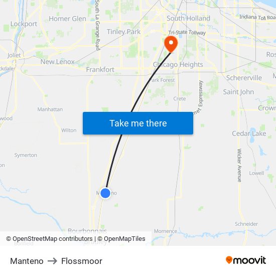 Manteno to Flossmoor map