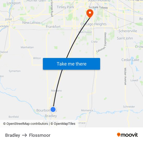 Bradley to Flossmoor map