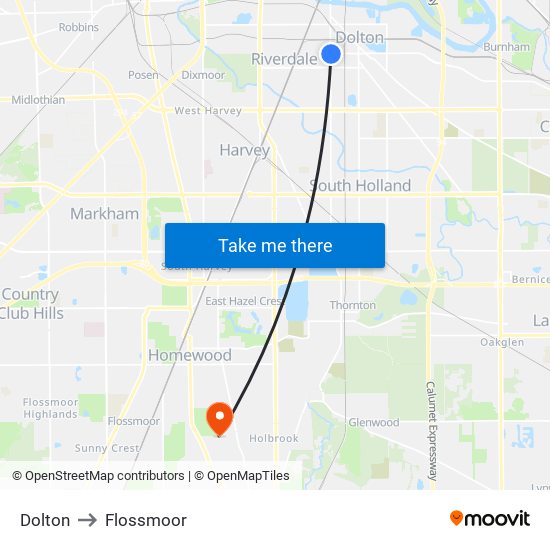 Dolton to Flossmoor map