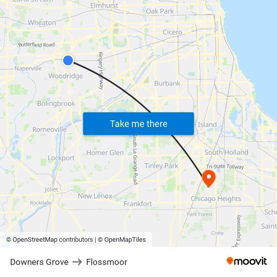 Downers Grove to Flossmoor map