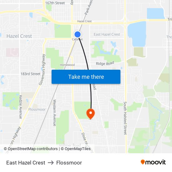 East Hazel Crest to Flossmoor map