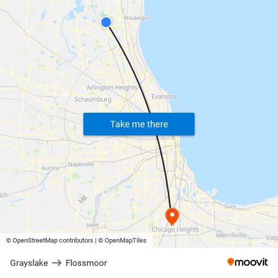 Grayslake to Flossmoor map