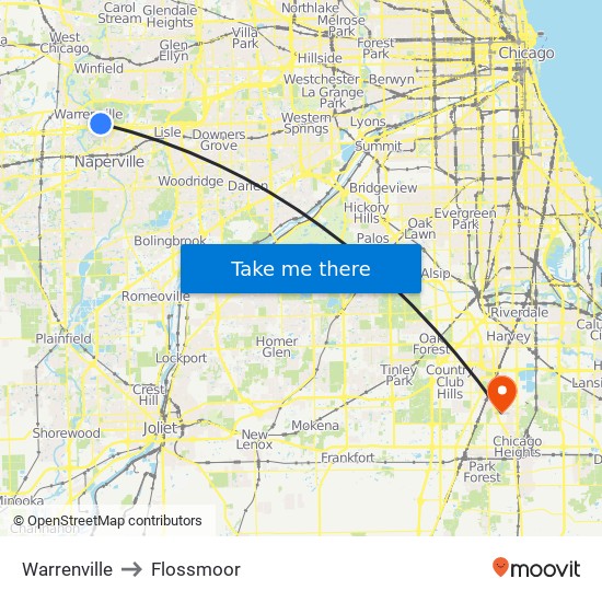 Warrenville to Flossmoor map