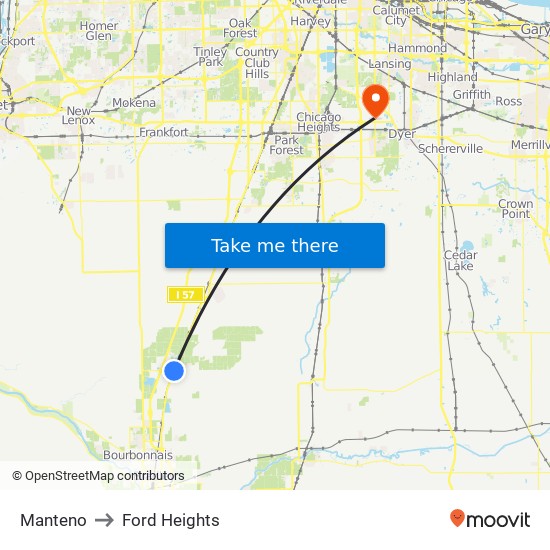 Manteno to Ford Heights map