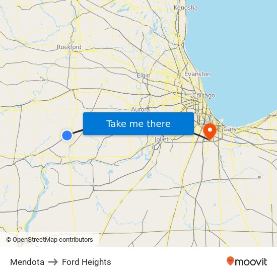 Mendota to Ford Heights map
