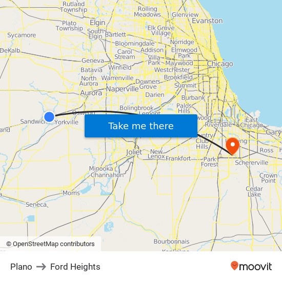 Plano to Ford Heights map