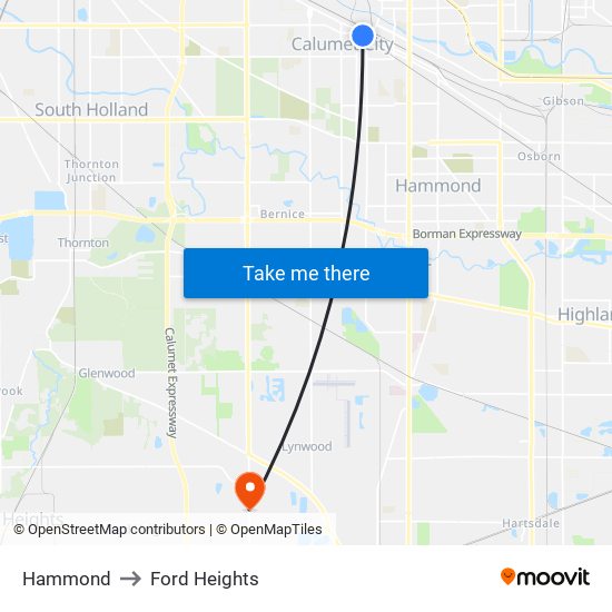 Hammond to Ford Heights map