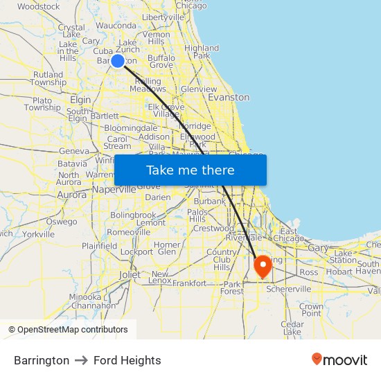 Barrington to Ford Heights map