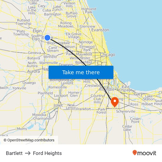 Bartlett to Ford Heights map