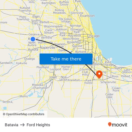 Batavia to Ford Heights map