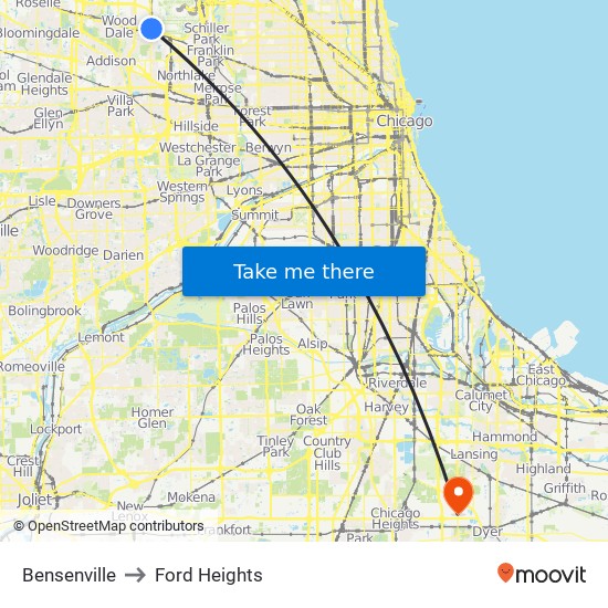 Bensenville to Ford Heights map