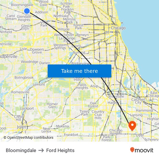 Bloomingdale to Ford Heights map