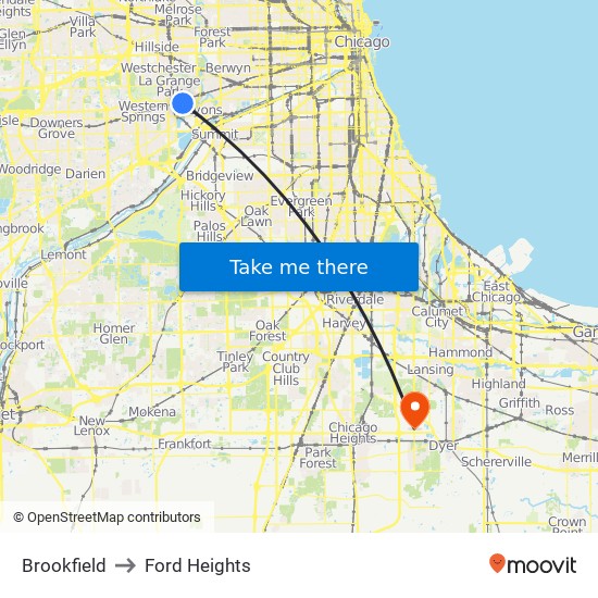 Brookfield to Ford Heights map