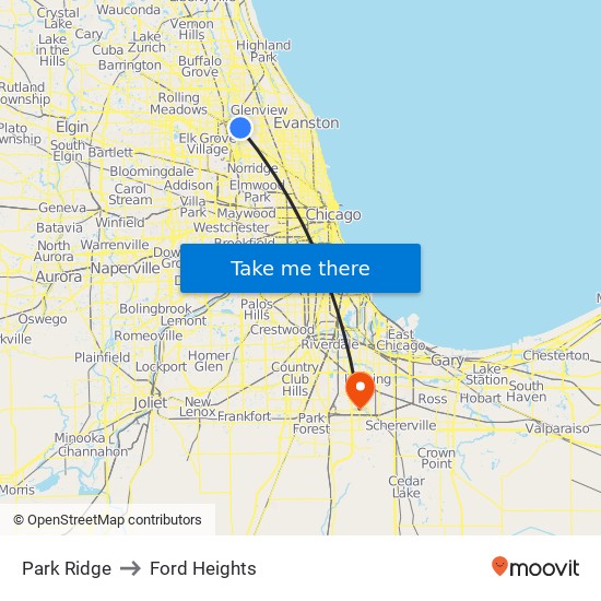 Park Ridge to Ford Heights map