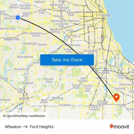 Wheaton to Ford Heights map