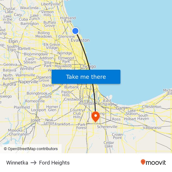 Winnetka to Ford Heights map