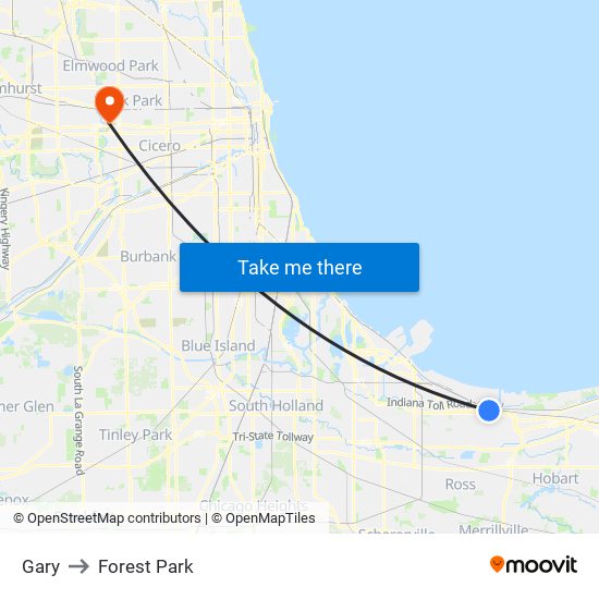 Gary to Forest Park map