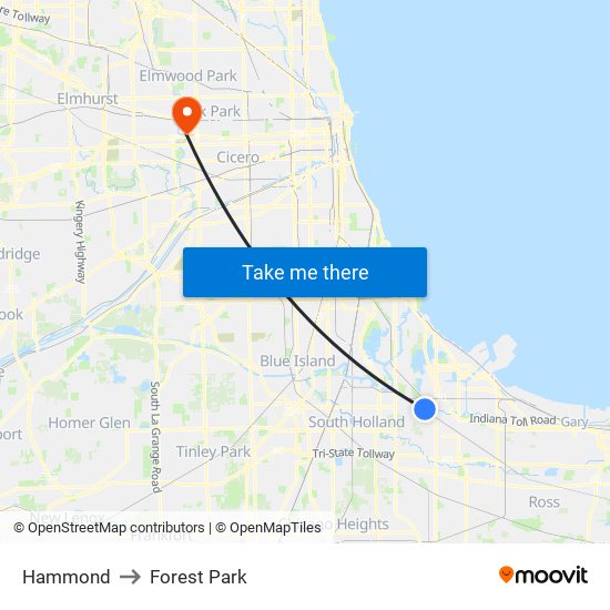 Hammond to Forest Park map