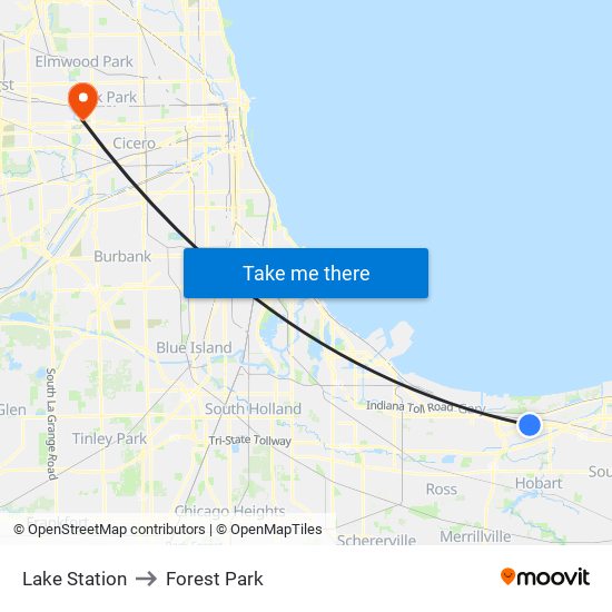 Lake Station to Forest Park map