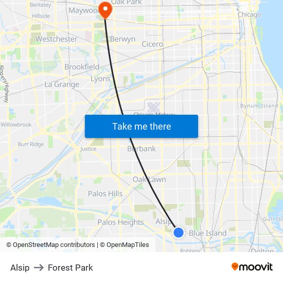 Alsip to Forest Park map