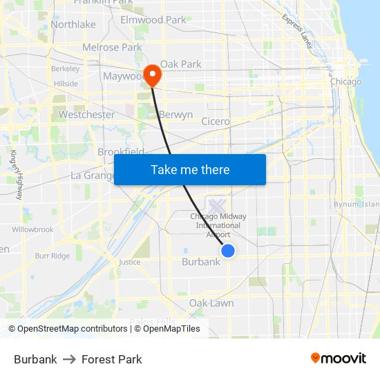 Burbank to Forest Park map