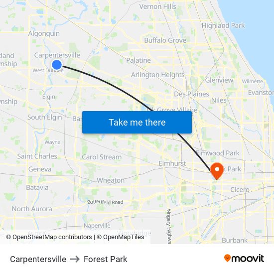 Carpentersville to Forest Park map