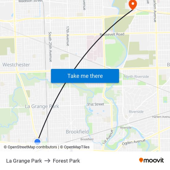 La Grange Park to Forest Park map