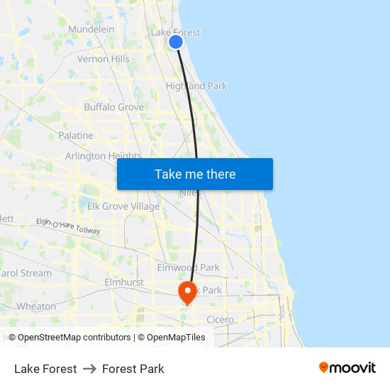 Lake Forest to Forest Park map