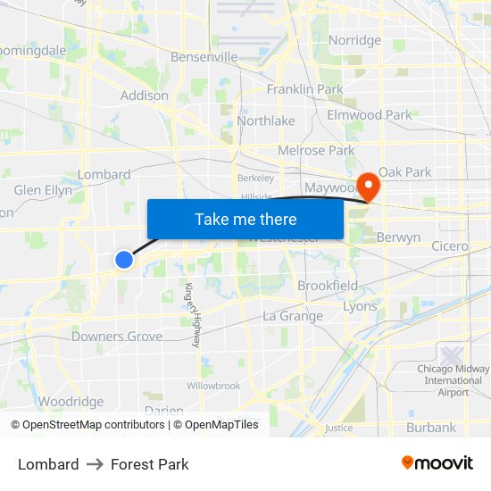 Lombard to Forest Park map