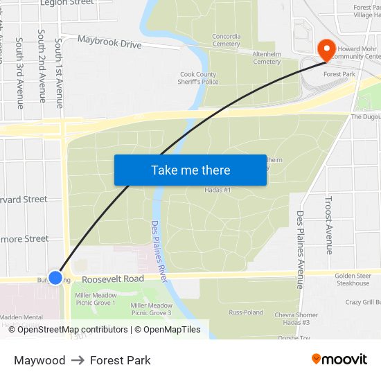 Maywood to Forest Park map